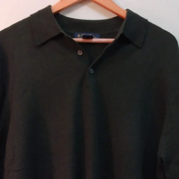 Brooks Brothers Green Fine Italian Merino Wool Long Sleeve Polo Shirt  (Large) - Picture 2 of 11